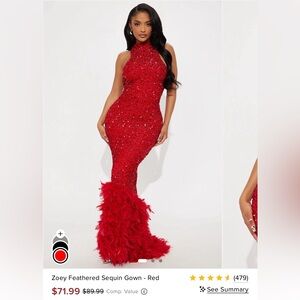 Fashion Nova Red Feathered Sequin Maxi Dress